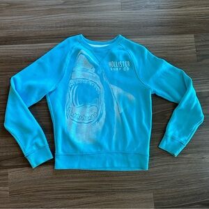 Hollister Blue Shark Graphic Crew Neck Sweatshirt Large